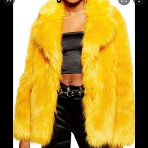 TOPSHOP Yellow Faux Fur Jacket Size 6 NWT